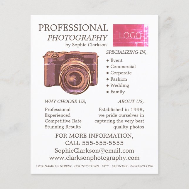 Vintage Camera, Photography, Photographer Hire Flyer (Front)