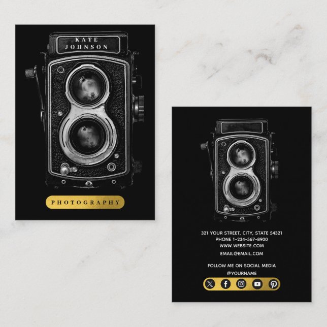 Vintage Camera Photography Social Media Icons Business Card (Front/Back)
