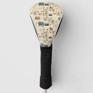 Vintage Camera Radio Floral Teal Orange Collage Golf Head Cover
