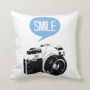 Vintage Camera, Smile Text Balloon, Photographer Cushion