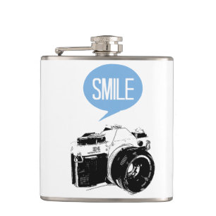 Vintage Camera, Smile Text Balloon, Photographer Hip Flask