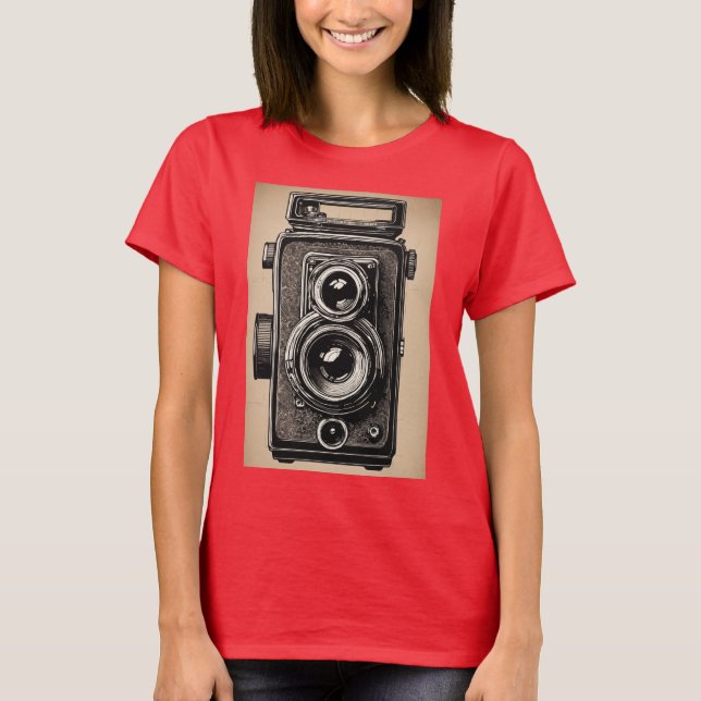 Vintage camera style women basic tshirt  (Front)
