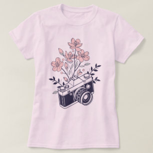 Vintage Camera with Flowers – Cute Photography T-Shirt