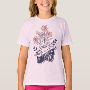 Vintage Camera with Flowers – Floral Photography T-Shirt