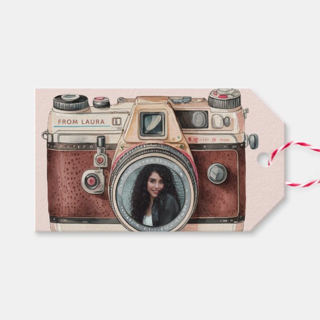 Vintage Camera with Photo Gift Tags (Front (Horizontal))