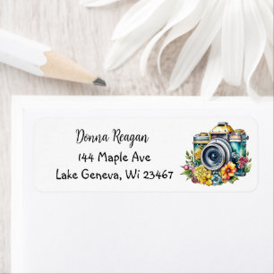 Vintage Camera with Pretty Flowers Watercolor