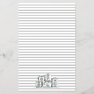 Vintage Cameras Black Lined Letter Stationery