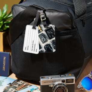 Vintage Cameras on White Background  Luggage Tag
