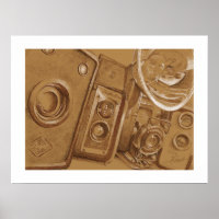 Vintage Cameras - Pencil Drawing in Sepia Tone