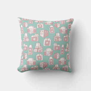 Vintage Cameras Retro Pattern (Blue) Cushion