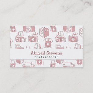 Vintage Cameras Retro Pattern (White / Pink) Business Card