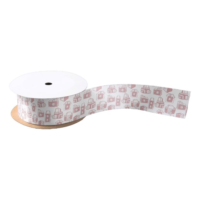 Vintage Cameras Retro Pattern (White / Pink) Satin Ribbon (Spool)
