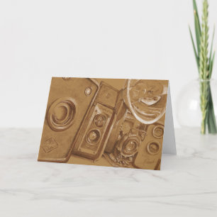Vintage Cameras - Sepia tone pencil drawing Card