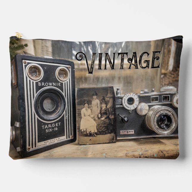 Vintage Cameras with Vintage print  Accessory Pouch (Front)