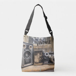 Vintage Cameras with Vintage print Crossbody Bag