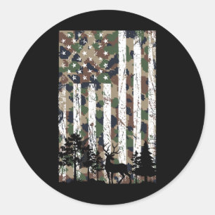 Vintage Camo American Flag Deer Camoflage Hunting Classic Round Sticker