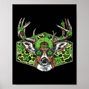 Vintage Camo Deer Hunter Lucky Shamrock Buck St Pa Poster
