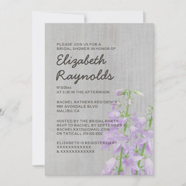 Vintage Campanula Bridal Shower Invitations (Front)