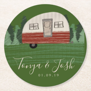 Vintage Camper Bridal Shower Favour Round Paper Coaster