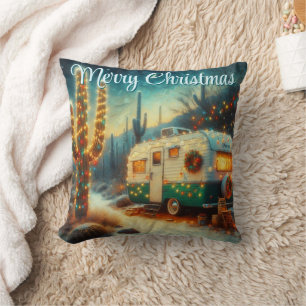 Vintage Camper Christmas in Desert Personalised Cushion