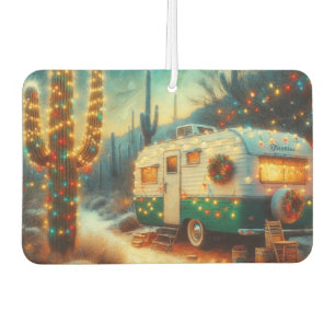 Vintage Camper Christmas in Desert Saguaro Cactus Car Air Freshener