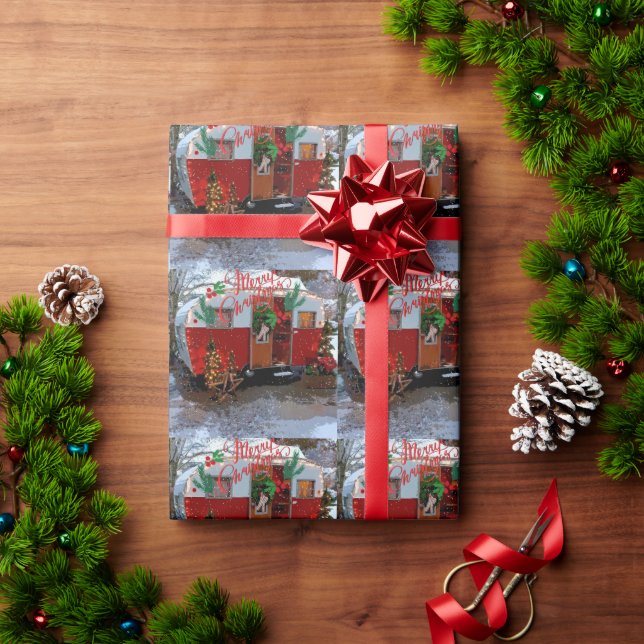 Vintage Camper Christmas   Postcard Wrapping Paper (Holiday Gift)