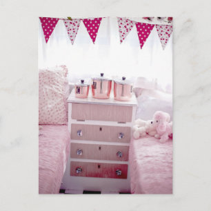 Vintage Camper Interior Pink bedroom Postcards