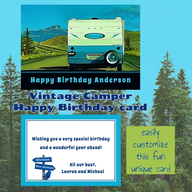 Vintage Camper Road Trip Happy Birthday Card (Creator Uploaded)