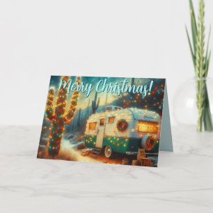Vintage Camper Saguaro Cactus Christmas Card