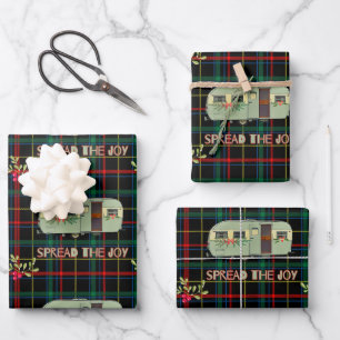 Vintage Camper Spread The Joy Bright Plaid Pattern Wrapping Paper Sheet