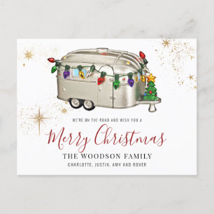 Vintage Camper Trailer Christmas Holiday Postcard