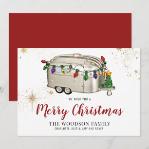 Vintage Camper Trailer Red   Christmas Card