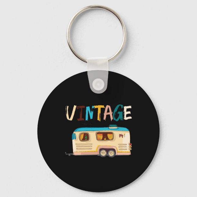 Vintage Camper Travel Trailer RV Camping Key Ring (Front)