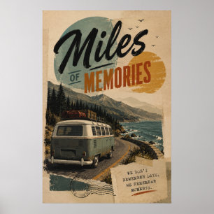 Vintage Camper Van Coastal Mountain Road Trip Poster