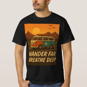 Vintage camper van with sunset and adventure quote T-Shirt