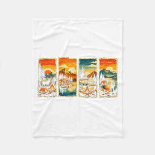Vintage Camper Wildlife Mountain Graphic Sunset Fleece Blanket