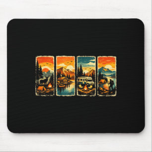 Vintage Camper Wildlife Mountain Graphic Sunset Mouse Mat
