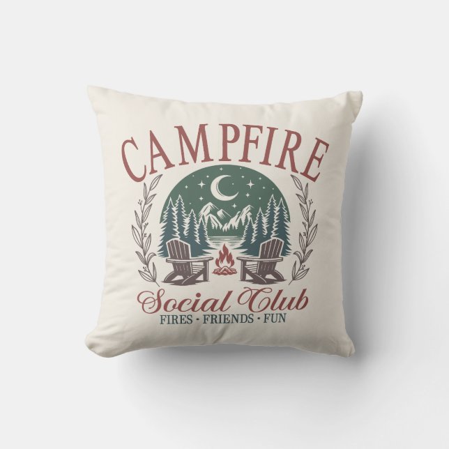 Vintage Campfire Social Club Friends Nature Cushion (Front)