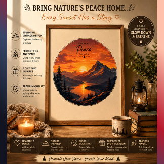 Vintage Campfire Sunset Poster | Rustic Mountain L