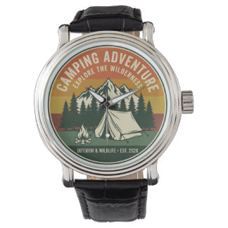 Vintage Camping Adventure Retro Mountain Watch