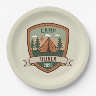 Vintage Camping Badge Personalised Paper Plate