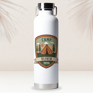 Vintage Camping Badge Personalised Water Bottle