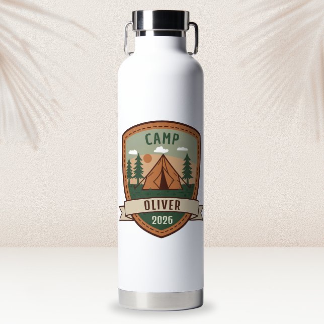 Vintage Camping Badge Personalised Water Bottle (Creator Uploaded)