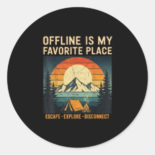 Vintage camping camper mountain escape hiking classic round sticker