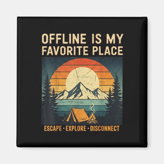 Vintage camping camper mountain escape hiking magnet (Front)
