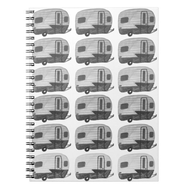 Vintage  Camping Camper RV Trailer Black White Notebook (Front)