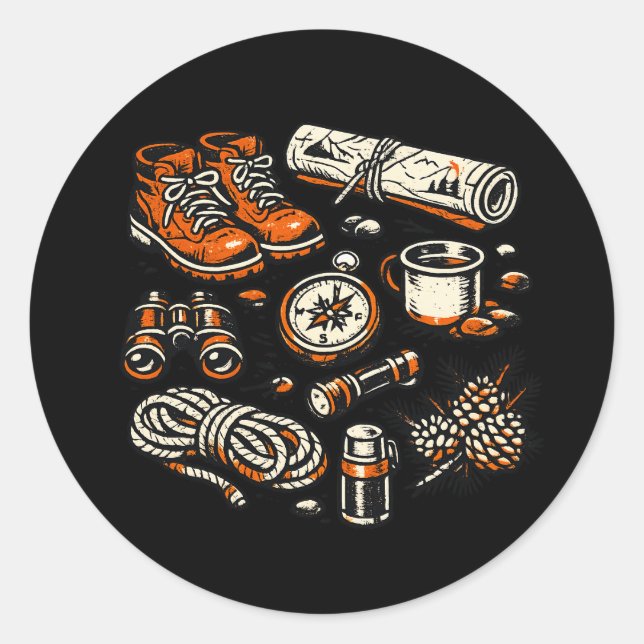Vintage Camping Essentials Sticker | Retro Outdoor (Front)