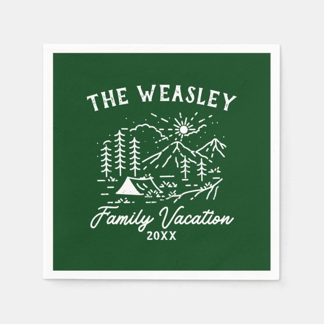 Vintage Camping Family Vacation Trip  Bottle Coole Napkin (Front)