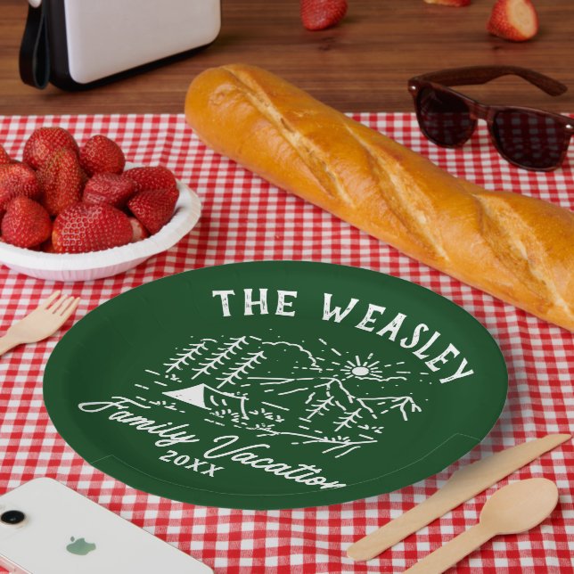 Vintage Camping Family Vacation Trip  Paper Plate (Picnic)