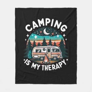 Vintage Camping Is My Therapy Family Adventure Out Fleece Blanket